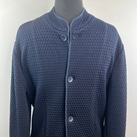 Armani Collezioni Navy Blue Mens Jacket Diamond Cut Shoulder Mock Neck Sz Large - Picture 3 of 9